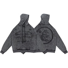 Street Style Distressed Wash Graphic Full Zip Hooded Jacket