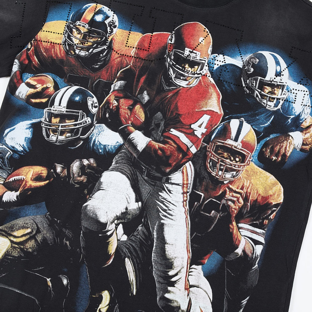 Black Vintage American Football Game Graphic Oversized T‑Shirt