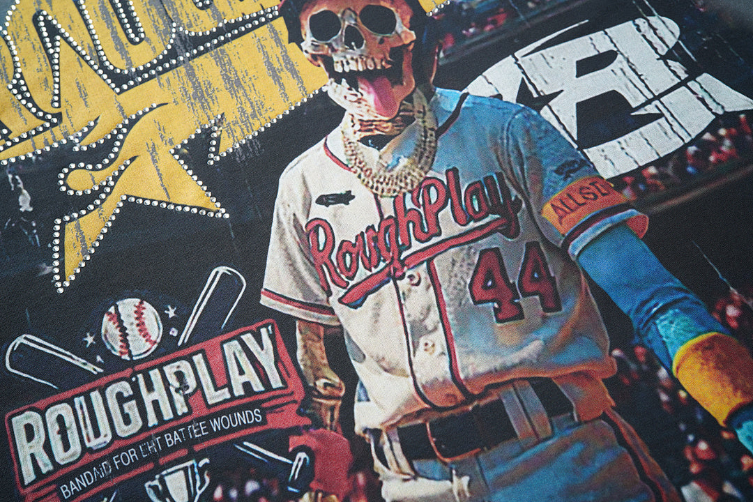 Roughplay Vintage Racer Smiley Graphic Short Sleeve Tee Men Oversized Streetwear T‑Shirt