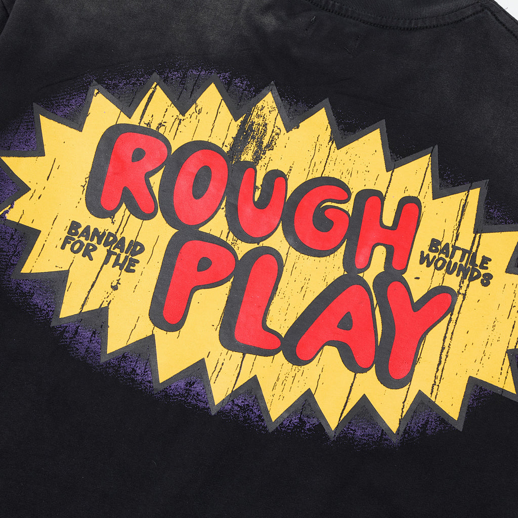Roughplay Black Vintage Comic Graphic Long Sleeve Tee Men Oversized Streetwear Top