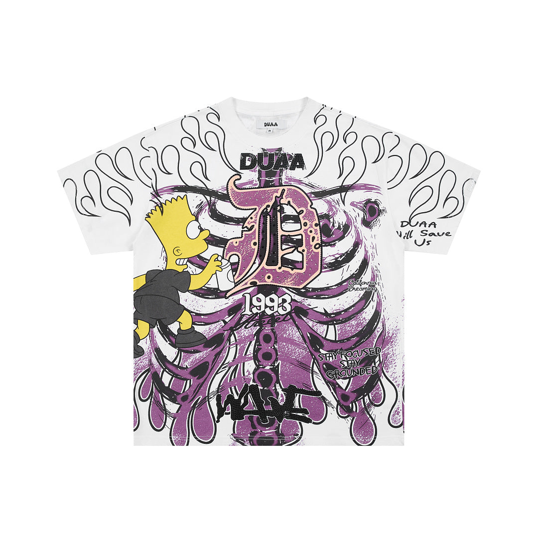 Vintage Washed Purple Skeleton Graphic Oversized T‑Shirt
