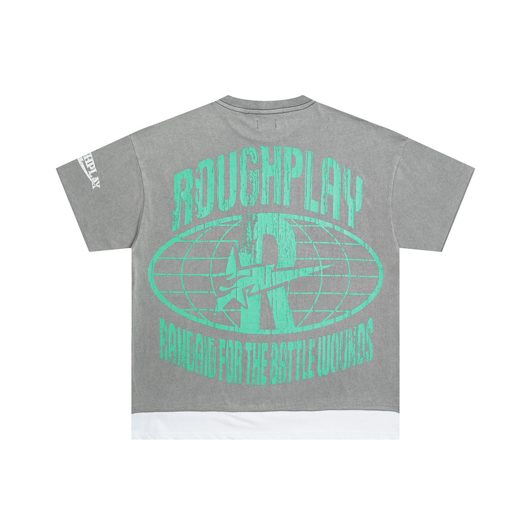 Vintage Washed Grey Clown Rhinestone Graphic Oversized T‑Shirt