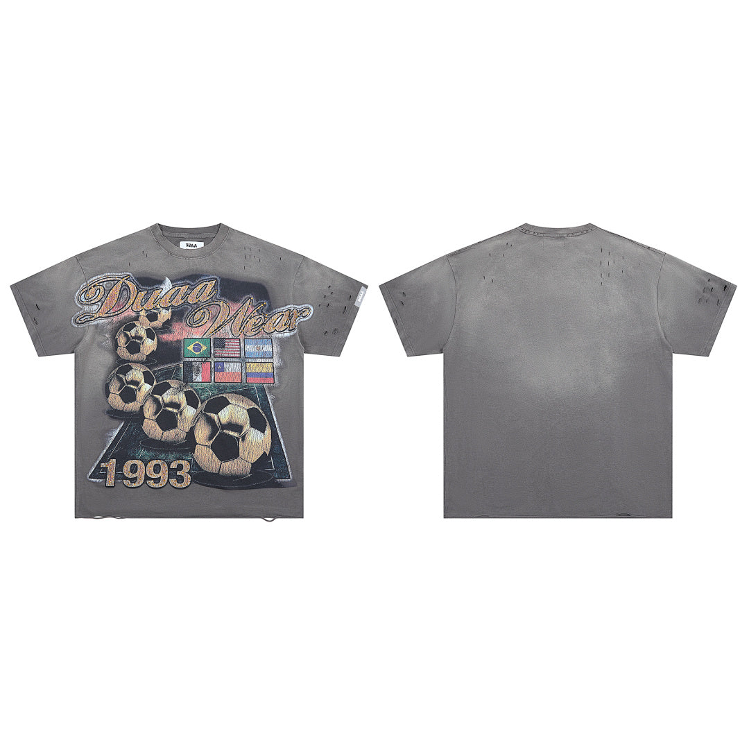 Washed Black Vintage 1993 Soccer World Flag Graphic Oversized T‑Shirt