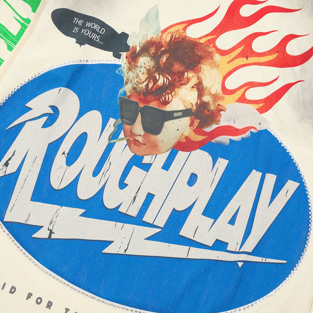Roughplay Vintage Wash Flame Graphic Long Sleeve Tee Men Oversized Streetwear Top