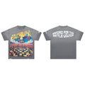 Washed Grey Chessboard World Map Graphic Oversized Tee Streetwear Short Sleeve T‑Shirt