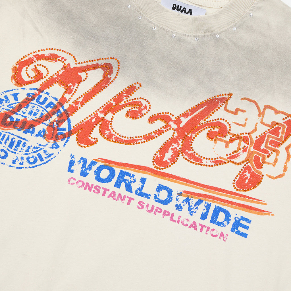 Off‑White Washed Worldwide Stamp DUAA Graphic Oversized T‑Shirt