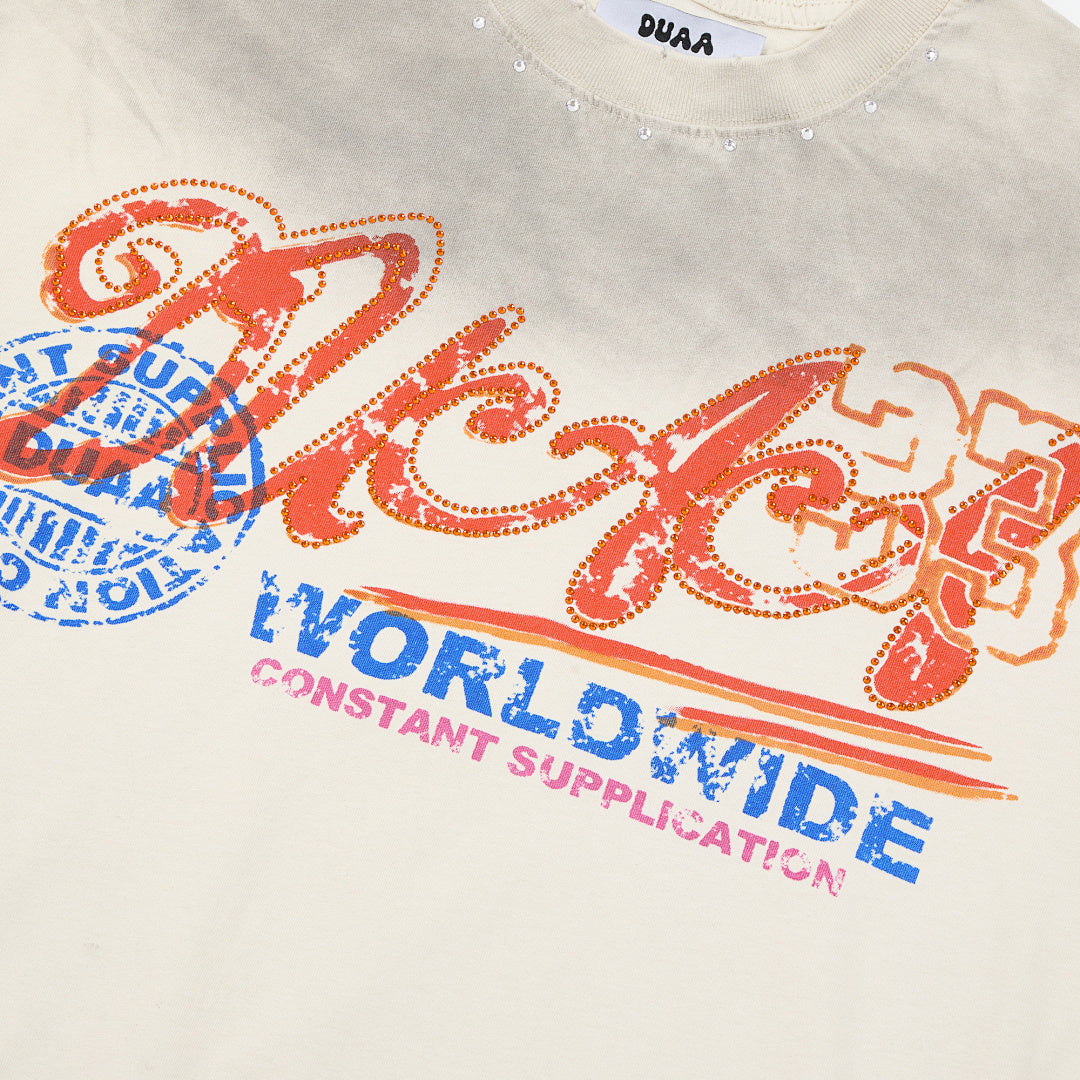 Off‑White Washed Worldwide Stamp DUAA Graphic Oversized T‑Shirt