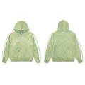 Green Washed Side Stripe Gothic Letter DUAA Zip‑Up Hoodie