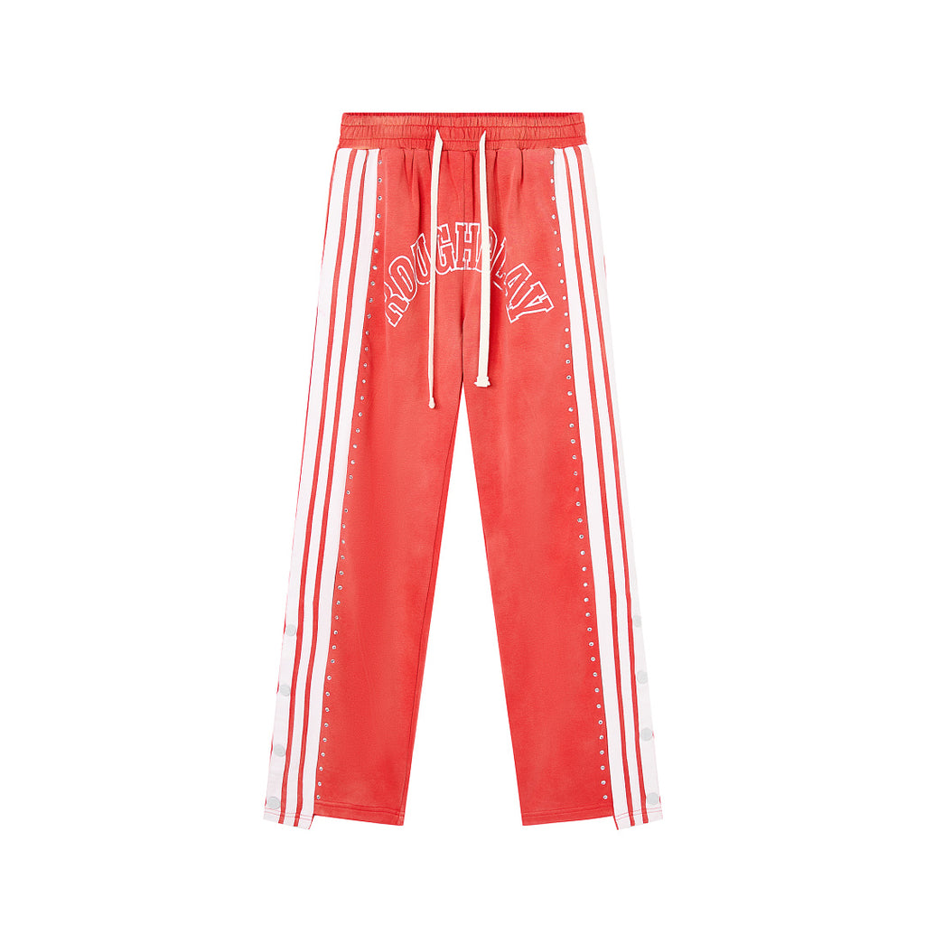 Red Side Stripe Gothic Letter DUAA Wide Leg Track Pants