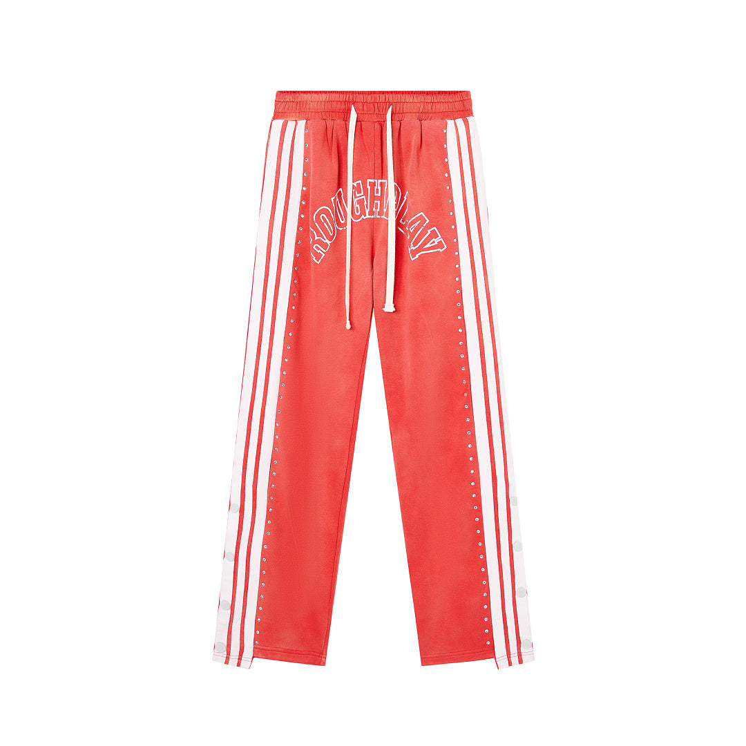 Red Side Stripe Gothic Letter DUAA Wide Leg Track Pants
