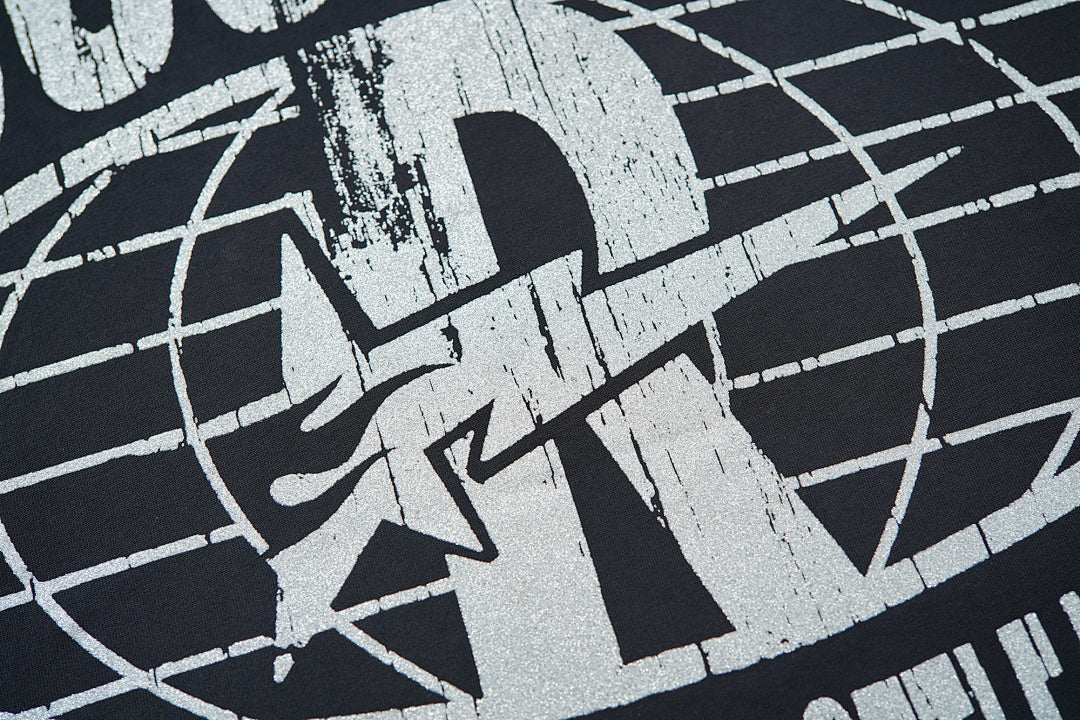 Vintage Washed Black Purple Skull Globe Graphic Oversized T‑Shirt