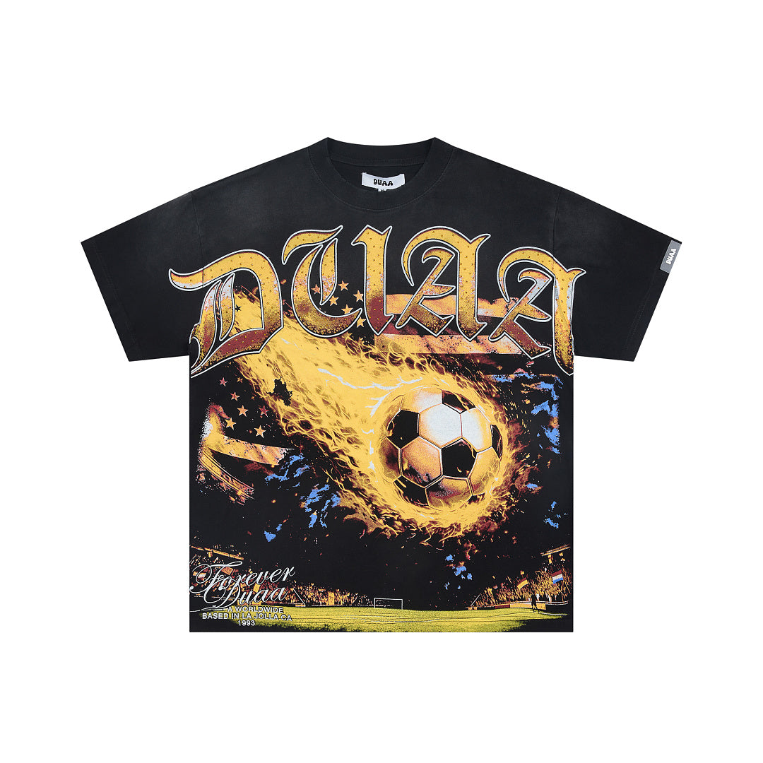 Vintage Soccer Fire Graphic Oversized T‑Shirt