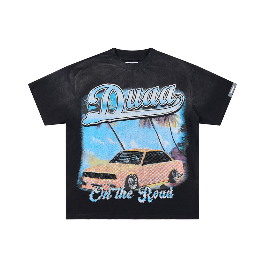 Black Vintage Coastal Classic Car DUAA Graphic Oversized T‑Shirt