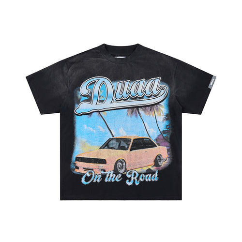 Black Vintage Coastal Classic Car DUAA Graphic Oversized T‑Shirt