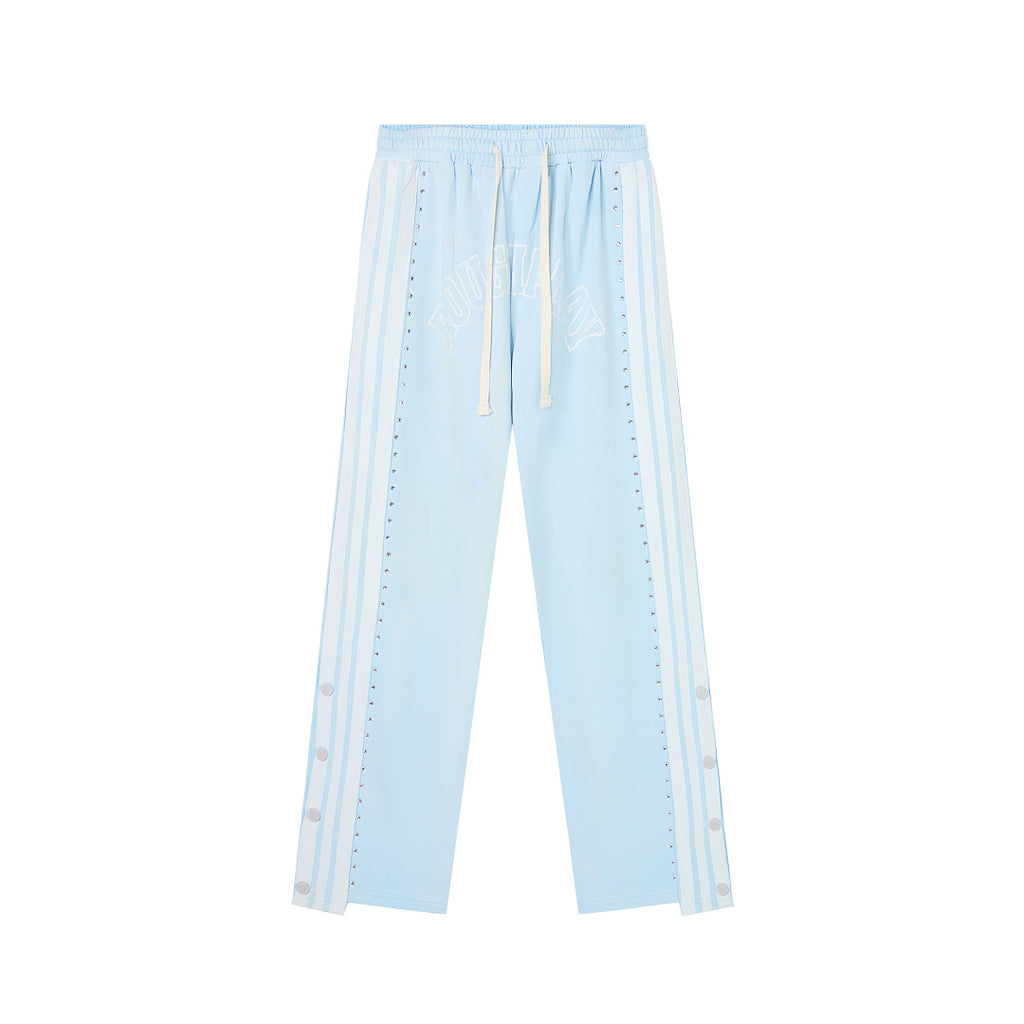 Light Blue Washed Side Stripe Gothic Letter DUAA Wide Leg Track Pants
