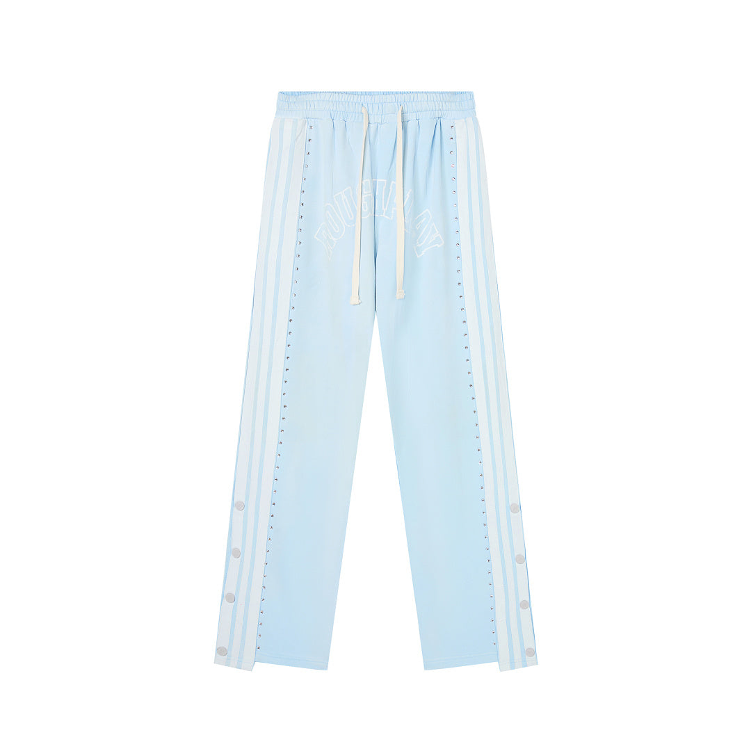 Light Blue Washed Side Stripe Gothic Letter DUAA Wide Leg Track Pants