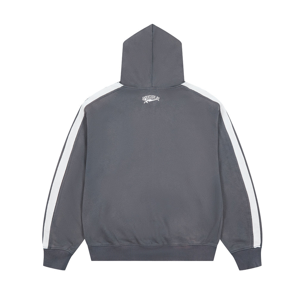 Dark Grey Washed Side Stripe Gothic Letter DUAA Zip‑Up Hoodie