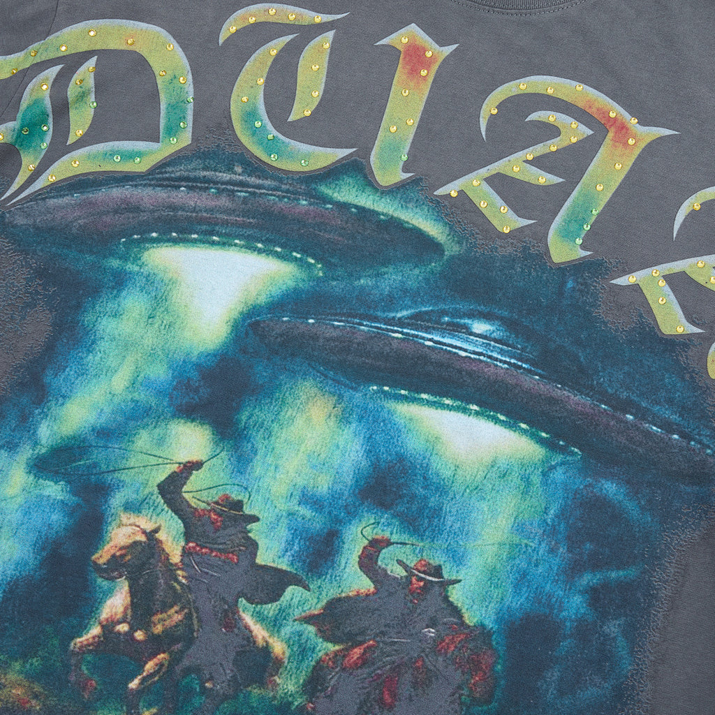 Washed Black Vintage Fantasy Dragon Graphic Oversized T‑Shirt