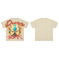 Beige Vintage Angel Globe Graphic Oversized T‑Shirt