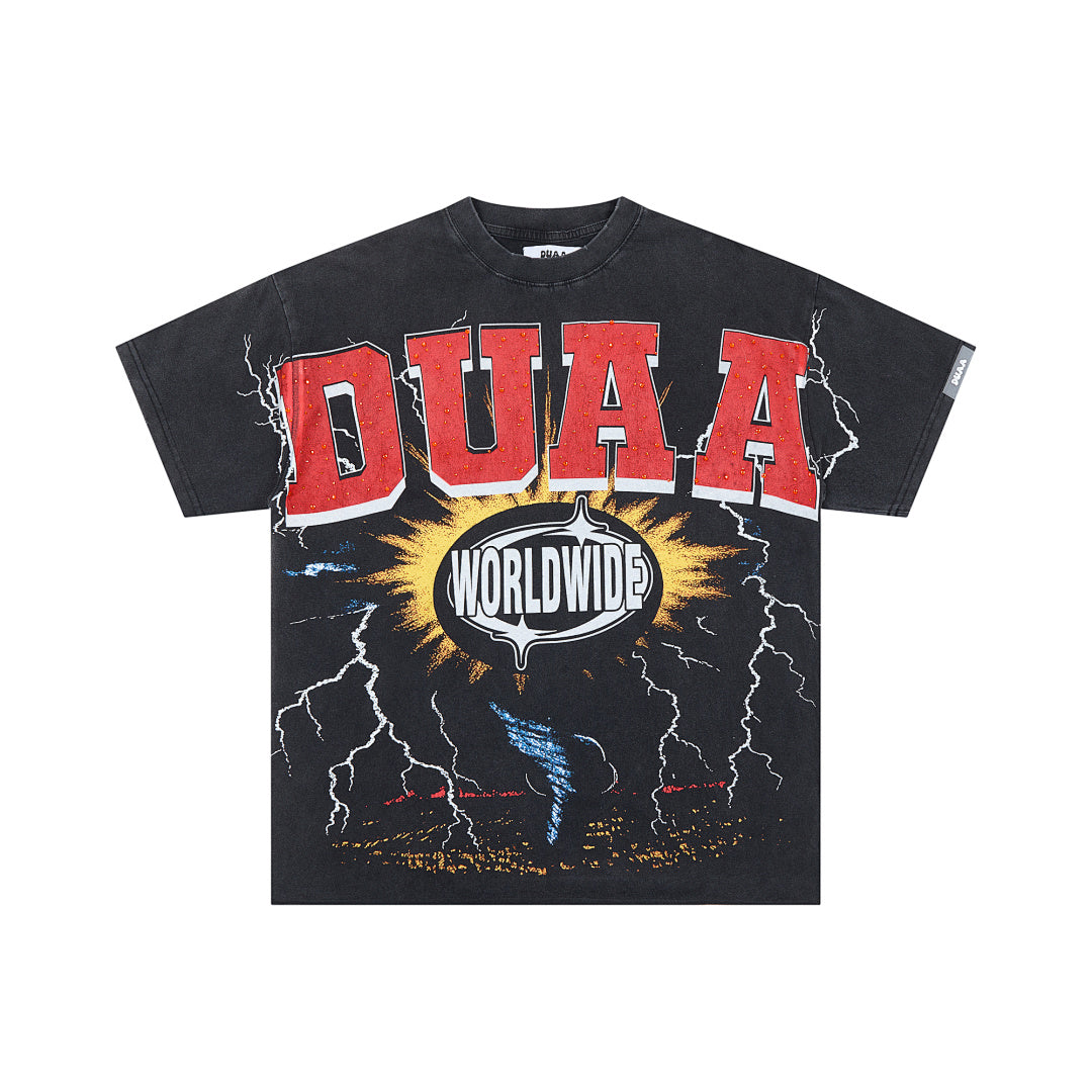 Black Vintage DUAA Worldwide Lightning Graphic Oversized T‑Shirt