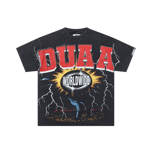 Black Vintage DUAA Worldwide Lightning Graphic Oversized T‑Shirt