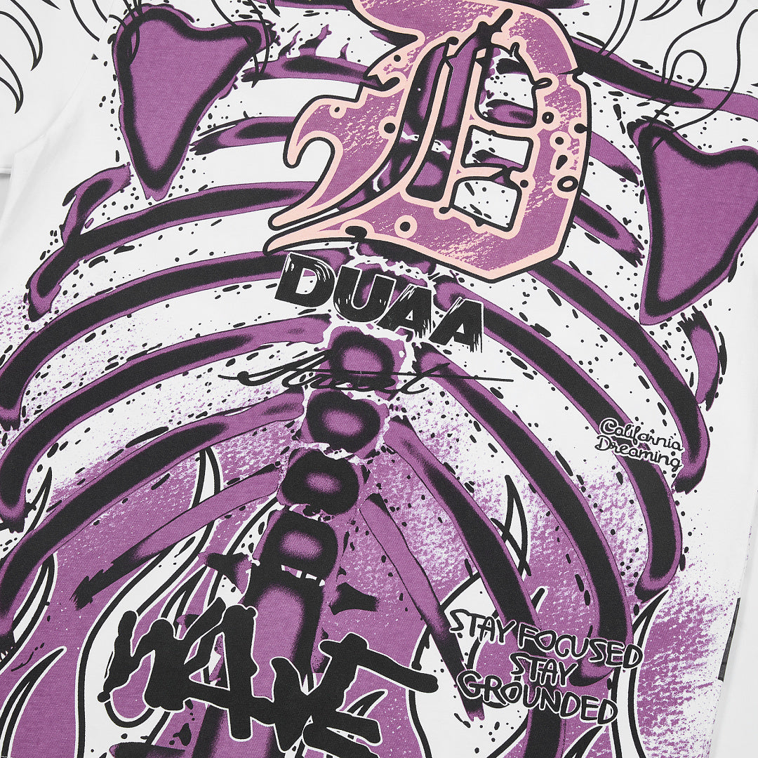 Vintage Washed Purple Skeleton Graphic Oversized T‑Shirt