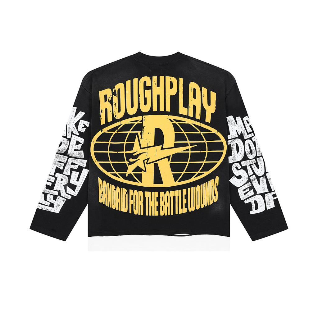 Roughplay Alien Monster Graphic Long Sleeve Tee Men Oversized Streetwear Top