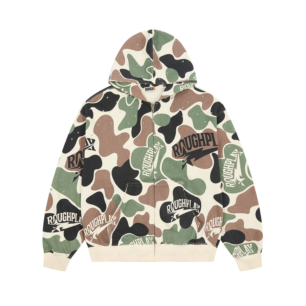 Classic Green Camo Full Zip‑Up Hoodie Oversized Streetwear Hooded Jacket