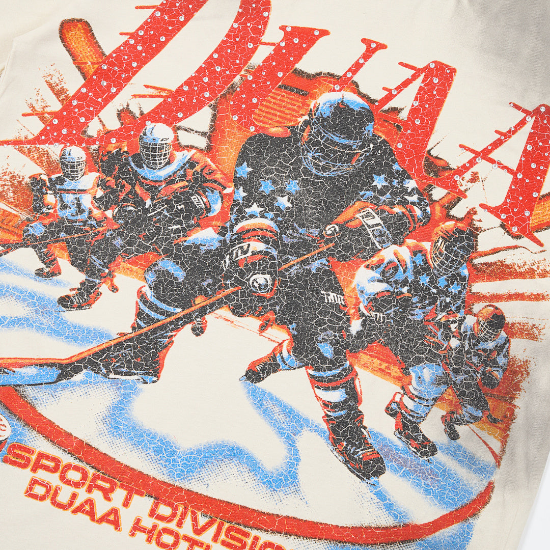 Washed Tie‑Dye Vintage Hockey Player DUAA Graphic Oversi
