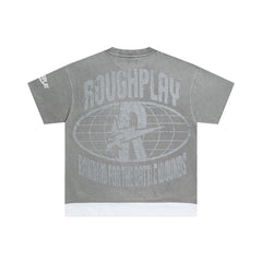 Vintage Washed Grey Skull Globe Graphic Oversized T‑Shirt