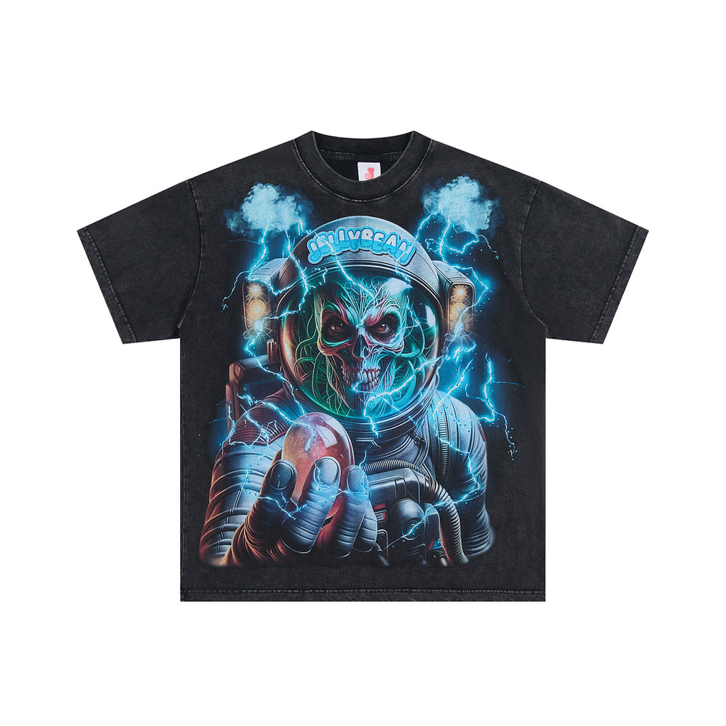 Jellybean Electric Skull Astronaut Graphic Oversized T‑Shirt