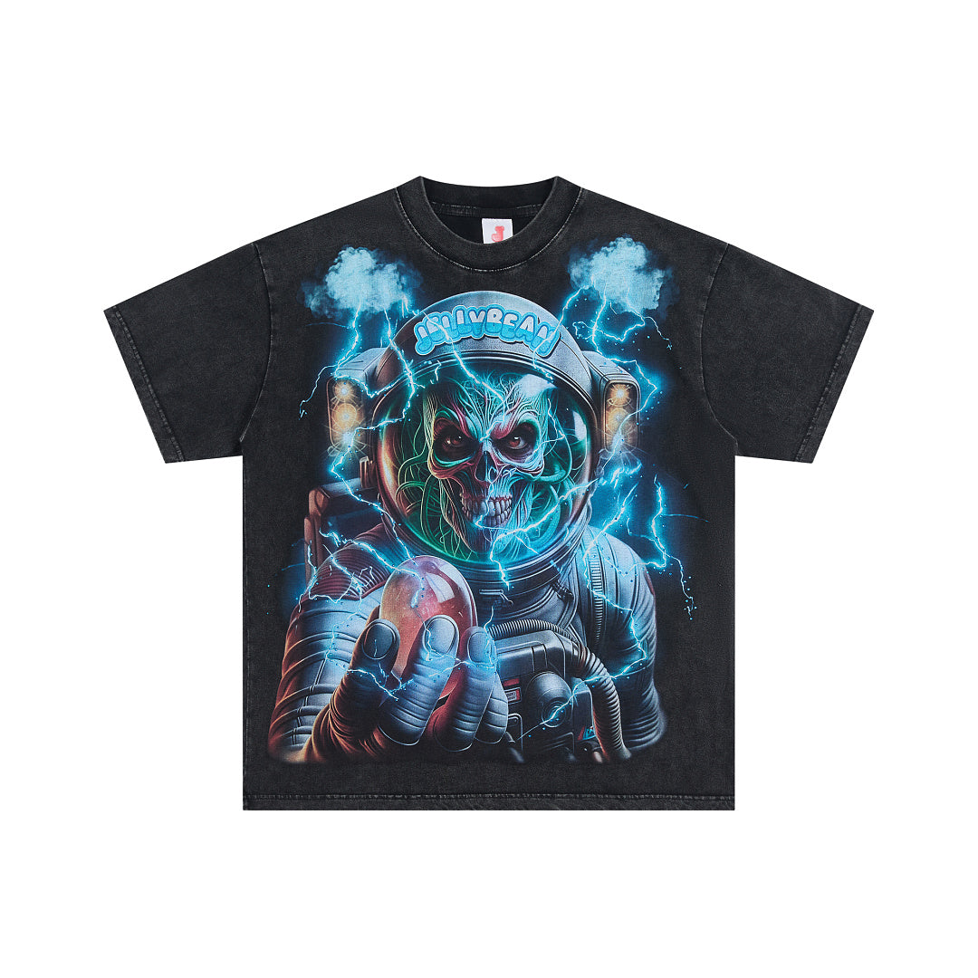 Jellybean Electric Skull Astronaut Graphic Oversized T‑Shirt