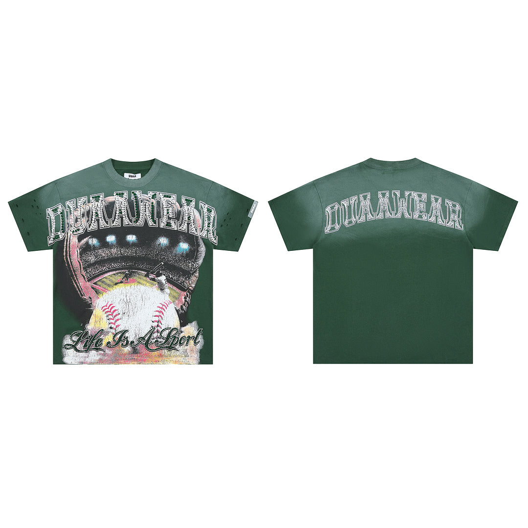 Dark Green Vintage Baseball Graphic Oversized T‑Shirt