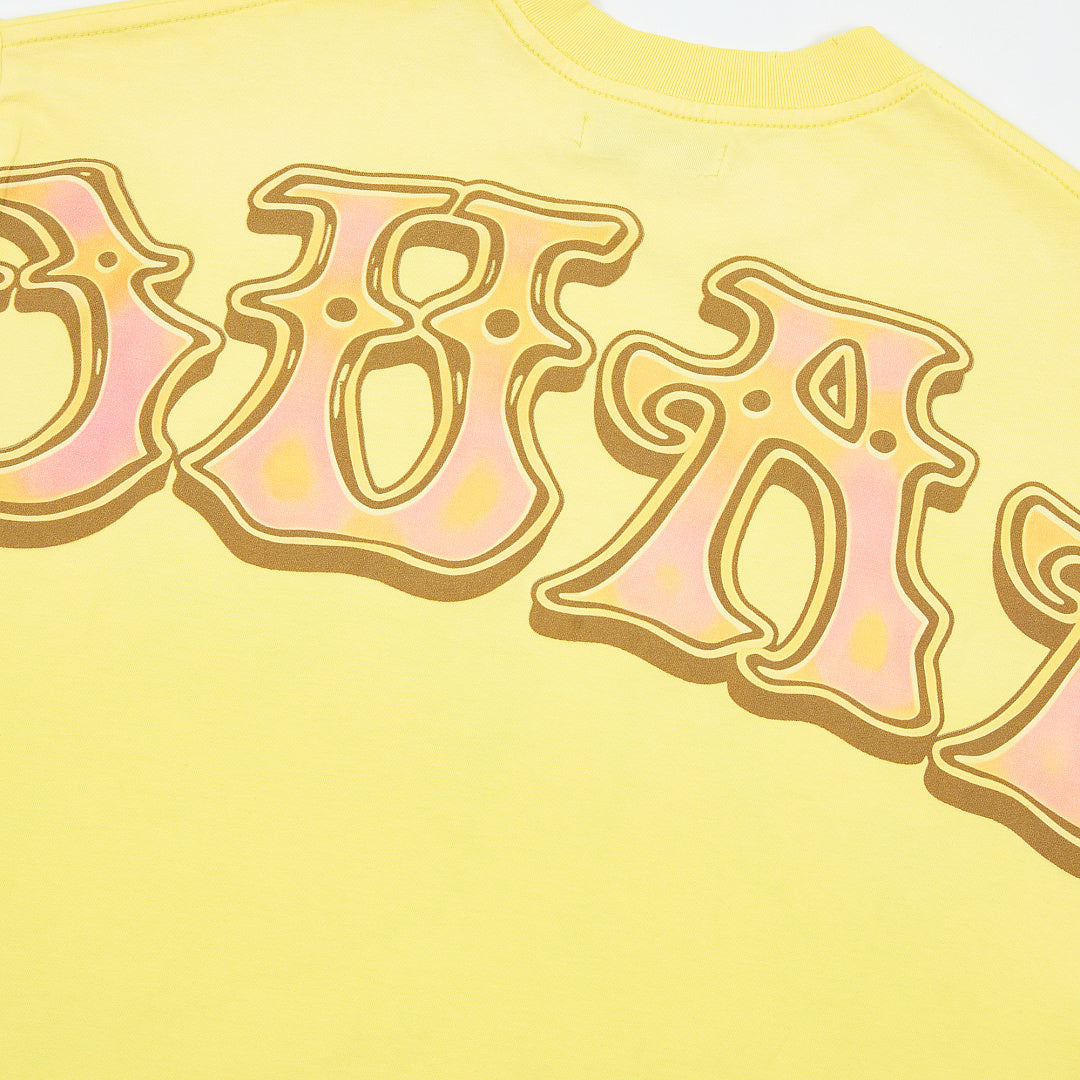 Yellow Vintage Peace Symbol Globe Graphic Oversized T‑Shirt